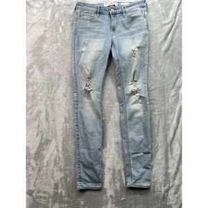 Hollister Womens Sz 5R Designer Blue Jeans Low Rise Super Skinny Disytressed